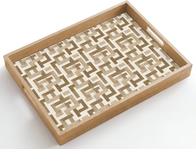 Dienblad hout 50x35 cm - Schootdienblad - Geometrisch - Retro - Bruin - Borrelplank rechthoek - Plateau dienbladen