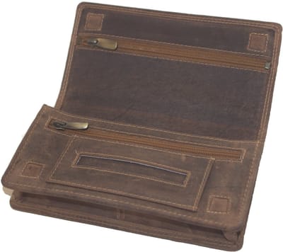 Oi Hunter bruine leren Shagetui aan riem te bevestigen / tabak buidel met magneet sluiting en riemlus / shagzaketui met ritsen binnenin / bruin leer / 241H