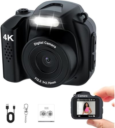 KZQ Camera - Mini retro digitale camera - 1,54-inch LCD-scherm - Y2K-stijl - Ondersteunt 4K-video-opname - 32 GB geheugenkaart - Compact en draagbaar - Ontworpen als een spiegelreflexcamera - Geschikt voor reizen en creatieve fotografie