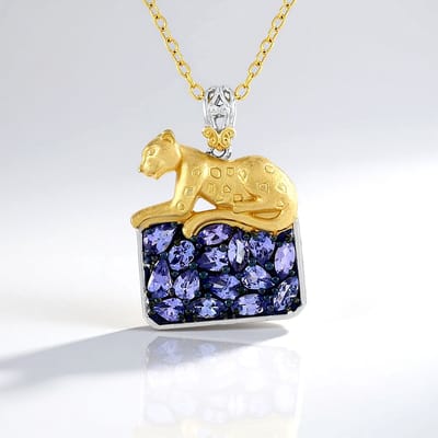 Cavill - 18K Goud Vergulde Halsketting - 925 Sterling Zilver - 2,385 ct Tanzaniet Druppel & Marquise Geslepen - Elegant Verstelbaar Sieraad 45-50 cm