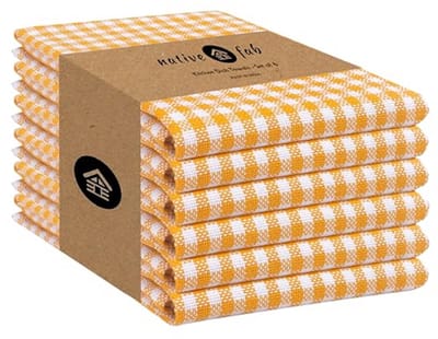 Keukenhanddoeken Set - Theedoeken Katoen - Keuken Opruimen - Zeer Absorberend - 6 Stuks 40x66cm - Geelwit Geruit