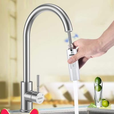 Verstelbare Keukenkraan Spuitmond, Draaibare Mengkraan voor Badkamer en Keuken in Glanzend Chroom met Ergonomisch Ontwerp