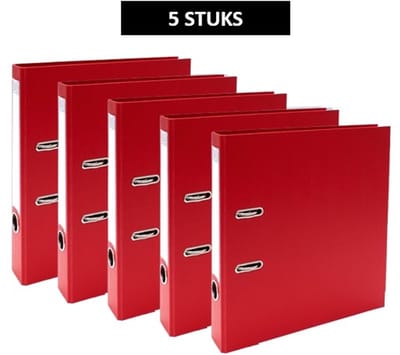 SOHO - Ordner A4 - 2-rings - D-mechaniek - 50 mm Rug - Geplastificeerd - Grijpring - Rood - 5 Stuks