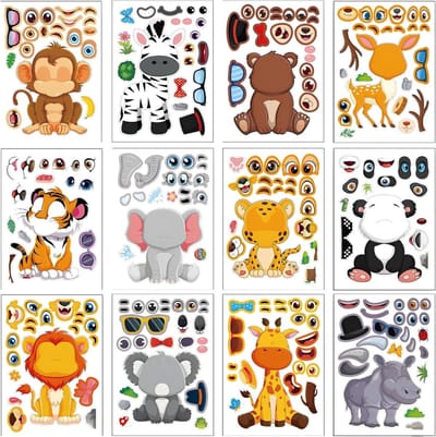 Dierenstickers - Make-up stickers - Creatief Knutselen - 24 Stuks - 15x21 cm - Multicolor