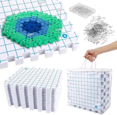 Granny Square Spannmatten Set met 9 Stuks, Haaknaalden en 100 Stabiele T-Naalden voor Breien en Haken