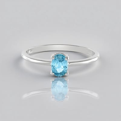 Cavill - Zilveren Ring - 925 Sterling Zilver Geplatineerd - Ratanakiri Zirkoon 1 037 ct - Ovaal Briljant 7x5 mm - Elegante Blauwe Minimalistische Ring
