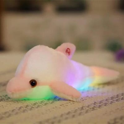 32cm Kleurrijke gloeiende dolfijn pluchen speelgoed Kawaii lichtgevende pluche poppen gevulde pop met led-licht schattig cadeau voor kinderen meisjes roze