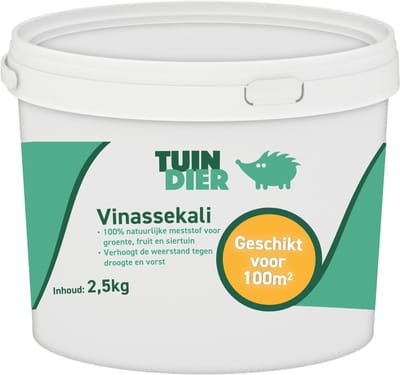Vinassekali | TUIN-DIER® | Vinasse meststof | 100% natuurlijk | Kalium meststof | Kalium mest | In handige bewaaremmer | 2.500 gram | 2,5 kilogram