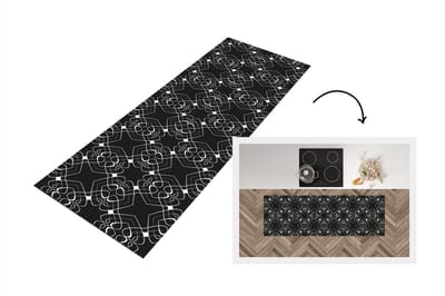 Keukenloper - Loper keuken - Patroon - Lijn - Zwart Wit - 150x50 cm - Keukenloper vinyl