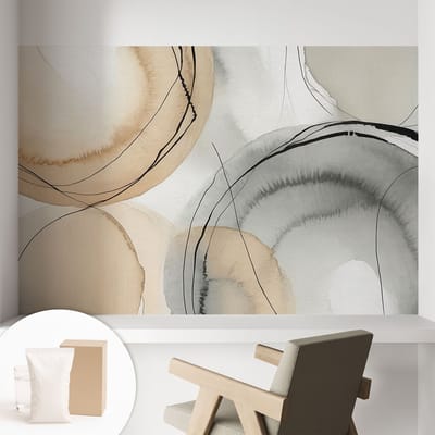 Coloray Behang - Geometrische harmonie Wandbekleding - 104x70 cm - Zwart Behang - Voor liefhebbers van moderne kunst en minimalistische decoraties - Behang Voor de woonkamer, voor het kantoor, voor de slaapkamer - Vliesbehang Abstractie