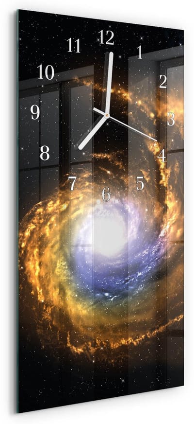 Tulup Wandklok - Kosmos Glazen Wandklok Design - 30x60 cm - Veelkleurig Klok Glas Met Opdruk - Witte Handen - Rechthoekige Wandklok - Wandklok Glas Met Motief - Decoratieve Glazen Klok