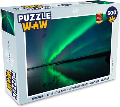 Puzzel Noorderlicht - IJsland - Sterrenhemel - Groen - Water - Legpuzzel - Puzzel 500 stukjes
