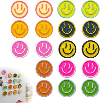 Set van 18 sterke en kleurrijke smiley-magneten voor koelkast en whiteboard, grappige emoji-magneten voor decoratie, kinderen en kantoor