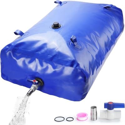 Draagbare watercontainer 1000 liter met PVC-kogelkraan voor vloeistofopslag - opvouwbaar voor tuin en landbouwnoodgevallen.