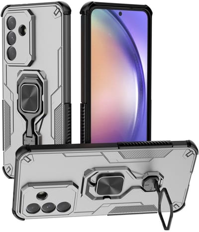MobyDefend Hoesje - Geschikt voor Samsung Galaxy A57 - Dubbelgelaagde Pantsercase Met Standaard - Zilvergrijs