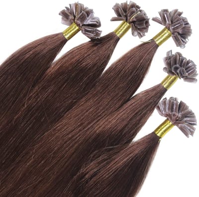 hair2heart Premium Extensions Echthaar Bondings glad - 25 strengen 0,8 g 50 cm 4/77 middenbruin intensief bruin