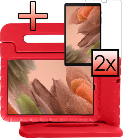 Hoes - Geschikt voor Samsung Galaxy Tab A7 Lite - Met 2x Screenprotector - Kinderhoes Shockproof Bumper - Kidsproof Case - Tablet Hoesje - Kinder Cover - Rood