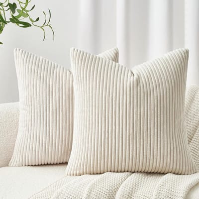 Famanu – Geribbeld fluweel corduroy ribfluweel kussenhoezen set van 2 (40x40 cm) – verborgen rits – superzacht – beige wit