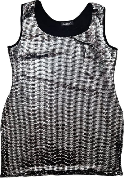 Jurk - Maat XL/XXL - Feest glitter kort jurkje mini tuniek Zwart zilver kleurig