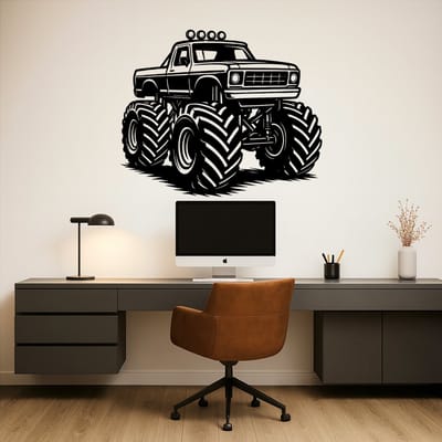 Monstertruck Wanddecoratie Hout – Auto Muurdecoratie – Lasergesneden Truck Design – Stoer Cadeau voor Autoliefhebber – Kinderkamer & Mancave Decor – 75 cm Breed