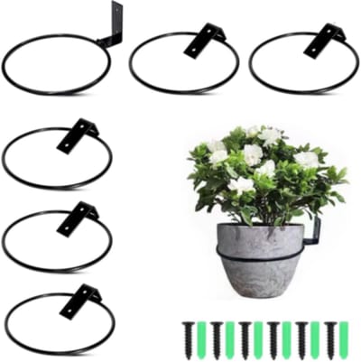 4 inch Opvouwbare metalen wandgemonteerde plantenhouder - 6 stuks bloempothangerringen, muurplanterringhouders, beugelhaken, zwaar uitgevoerd voor binnen- en buitendecoratie Plantenhouder - Cyslmuk®