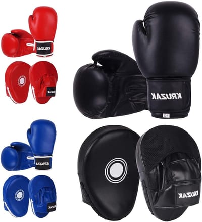 Focus Mitts Bokshandschoenen Set - Vechtsport Trainingsset - Kickboksen Muay Thai MMA - Meerlaagse Schuimvulling - 8 oz - Zwart