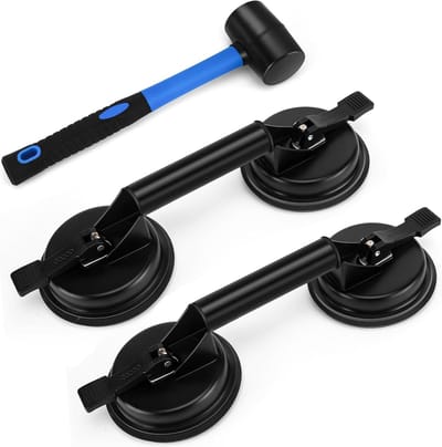 Zuignap Tegel Lifter - Glaslifter Deuktrekker - Zware Objecten Verplaatsen - Dubbele Aluminium Constructie - 4.7 Inch Diameter - Zwart