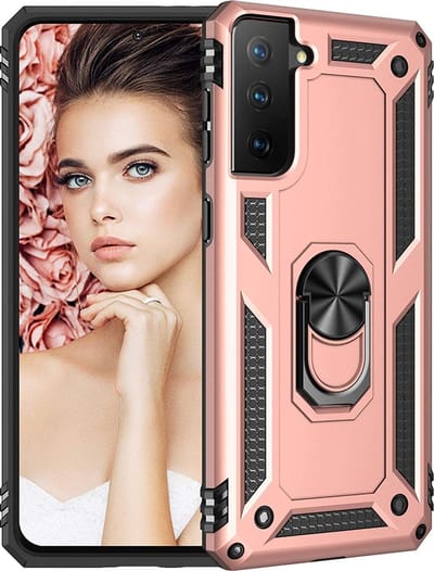 HB Hoesje Geschikt voor Samsung Galaxy S21 Plus Roségoud - Anti-Shock Hybrid Armor Back Cover - Hoes met Kickstand Ring
