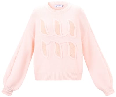 Comfortabele Gebreide Polyester Dames Trui met Geometrisch Motief - Gebroken Wit - S/M