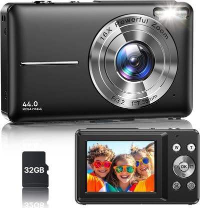 Camera - Digitale Camera - Professionele FHD 1080P Digitale Camera voor Kinderen & Tieners - 44MP Fototoestel met 32GB SD-Kaart - 16X Zoom Compactcamera - Vlog Camera met Webcam Functie - zwart