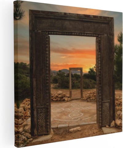 Artaza Canvas Schilderij Poort Zonsondergang - 30x30 cm - Klein - Muurdecoratie Griekenland - Wanddecoratie Landschap - Kamer Accessoires Natuur