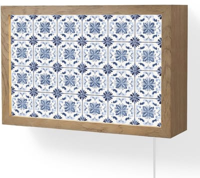 Wandlamp 30x20 cm - Oplaadbaar - Patroon - Tegel - Blauw - Wandlampen binnen woonkamer - Slaapkamer lamp met kabel - Decoratieve nachtlamp - Vloerlamp snoer