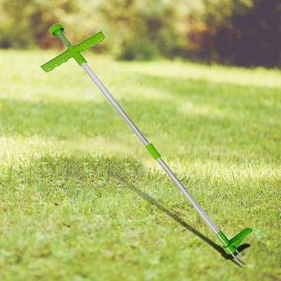 Onkruidverwijderaar Lange Handgreep - Worteltrekker Tuin - Onkruid Verwijderen - Aluminium Constructie - 100 cm - Zilver Groen