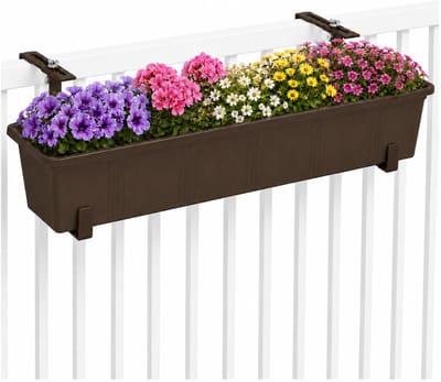 Geli Plantenbak Balcony - bruin - met metalen ophangbeugels van zelfde kleur - 80 x 18 x 15 cm - hard kunststof - langwerpig