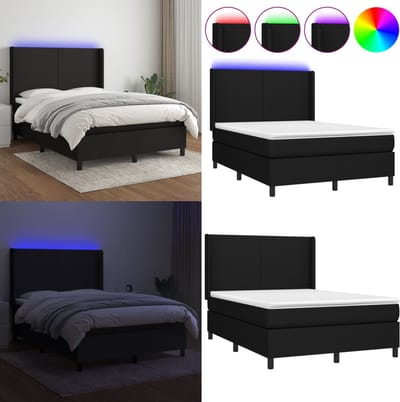 vidaXL - Boxspring - met - matras - en - LED - fluweel - zwart - 140x200 - cm