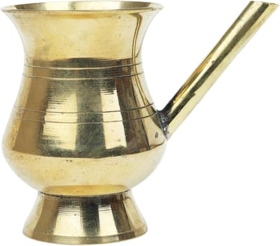 SnelShoppen - Brass Kalash Lota Pot Drinkware voor Pooja, Traditionele Festival Versiering, 3" x 2", Gouden Pure Brass Vessel voor Tempel, Thuis en Ka