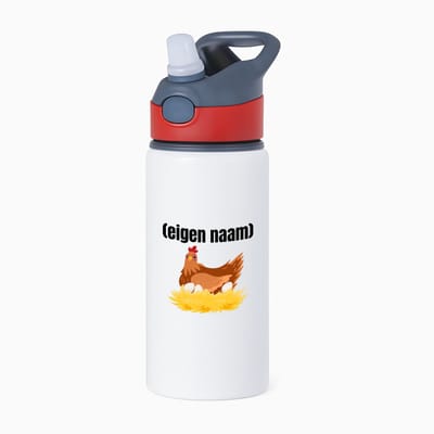 Hacebo® - kip met nest met eigen naam waterfles met rietje rood - Kippen - kippen liefhebbers - iemand die houdt van kippen - verjaardag - cadeau - kado - water fles - 650ML