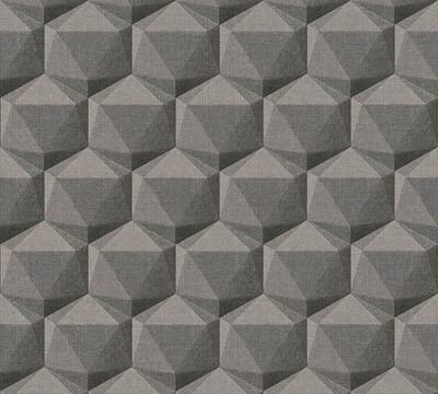 Grafisch behang Profhome 387482-GU vliesbehang hardvinyl warmdruk in reliëf licht gestructureerd met geometrische vormen mat grijs antraciet zwart 5,33 m2
