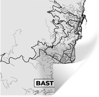 Muurstickers - Sticker Folie - Plattegrond – Kaart – Stadskaart – Frankrijk – Bastia - 100x100 cm - Plakfolie - Muurstickers Kinderkamer - Zelfklevend Behang XXL - Zelfklevend behangpapier - Stickerfolie