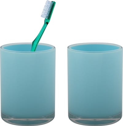 MSV Badkamer drinkbeker/tandenborstelhouder Aveiro - 2x - PS kunststof - lichtblauw - 7 x 9 cm