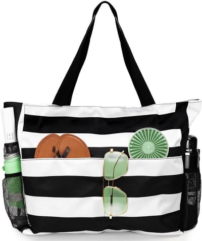 Dailygoods- Strandtas XXL waterdicht - strandtas met ritssluiting - grote badtas - zanddicht - 43 x 15 x 38 cm - stijlvolle strandaccessoires