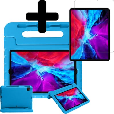 Hoesje - Geschikt voor Apple iPad Pro (2022) - 11 inch - 4e generatie - Met Screenprotector - Kinderhoes - Shockproof Bumper - Kidsproof Case - Tablethoes - Kinder Hoes Cover - Blauw