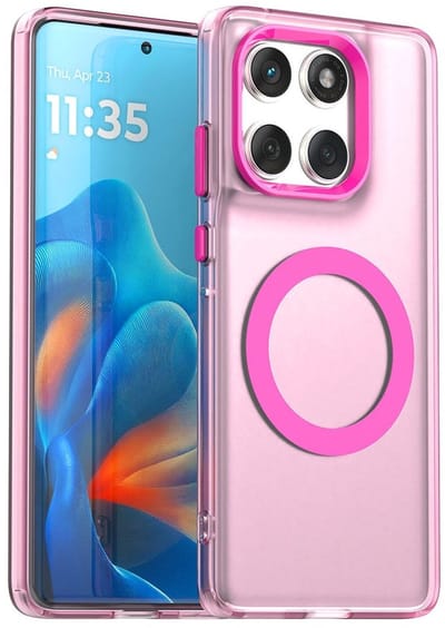 MagSafe Compatibel Backcover Hoesje Geschikt voor Motorola Edge 60 Fusion - Roze & Semi-Transparant Design - Stijlvol & Goede Bescherming