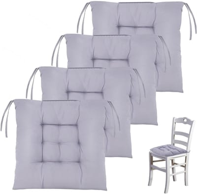 Set van 4 Zitkussens 36 x 36 cm voor Binnen en Buiten, Comfortabele Kussens met Bindbanden voor Stoelen en Tuinmeubelen (Antraciet Grijs)