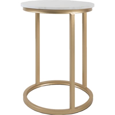 Laptoptafel Mitch Marmer Rond - Wit/Goud - Design Bijzettafel voor Laptop