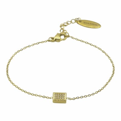 Goudkleurige Dames Armband – Rechthoek Design – Verstelbaar 18 + 3 cm – CZ Steentjes – Verguld Premium Staal – Minimalistisch Cadeau