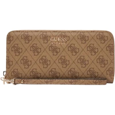 GUESS portemonnee Brenton SLG Large Zip Around Wallet Latte Logo Lichtbruin