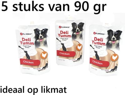 ** 5 X ** FLAMINGO Deli yumm kip 90 gr -fresh meat hondensnack - ideaal met likmat -