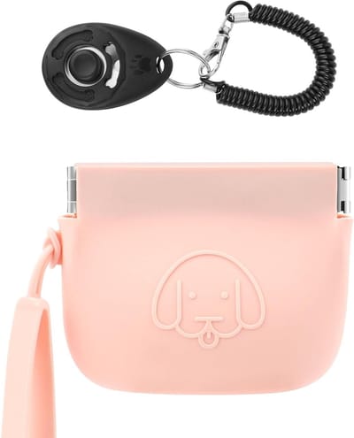 Automatische Sluiting Hondensnoepzak met Clickers voor Training en Wandelen, Compact en Modern, Geschikt voor Honden en Katten, Roze