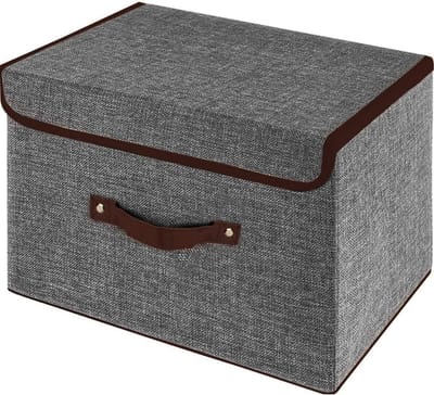 Vouwbare Opbergdozen met Deksel, Stoffen Opbergkubussen met Handvatten voor Thuis en Kantoor, 25 x 19 x 16 cm (1 Stuk, Grijs) - Ruimtebesparend, Organisatie, Multifunctioneel
